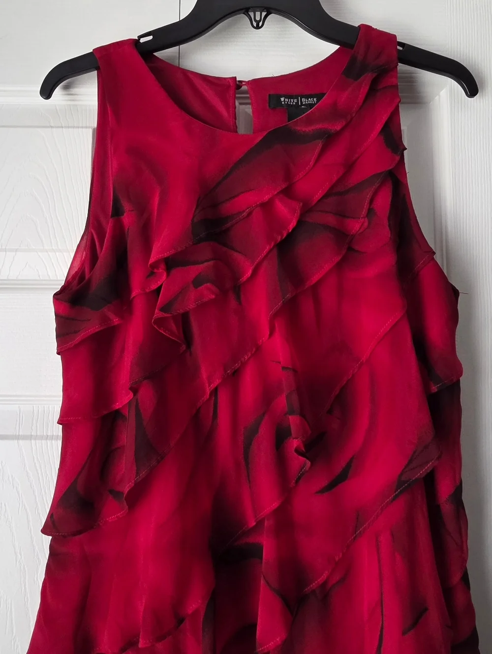 White House Black Market Red & Black Ruffle Midi Dress Size M - Picture 4 of 12